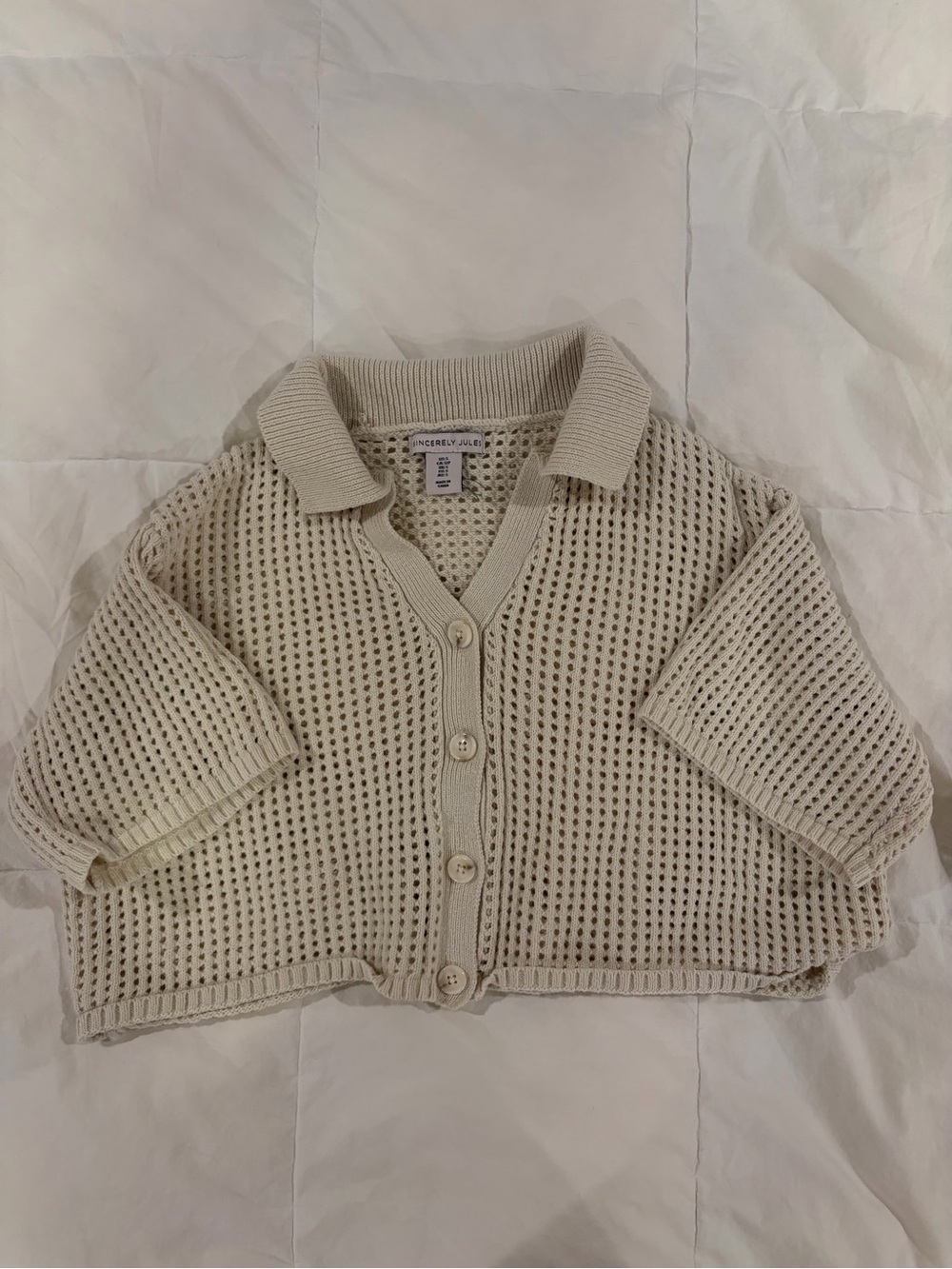 Cream Knit Button-Front Cardigan